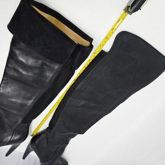 Black Leather Over The Knee Boots 5" Heel Ultra High 8.5 M Nine West Sexy - Picture 3 of 15